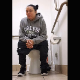 Bianca is all blimped out and pregnant in this video. She sits down on a public restroom toilet, cuts an airy fart, pushes and takes a shit. Pooping sounds are difficult to hear due to turd length. Vertical format video. About 3 minutes.